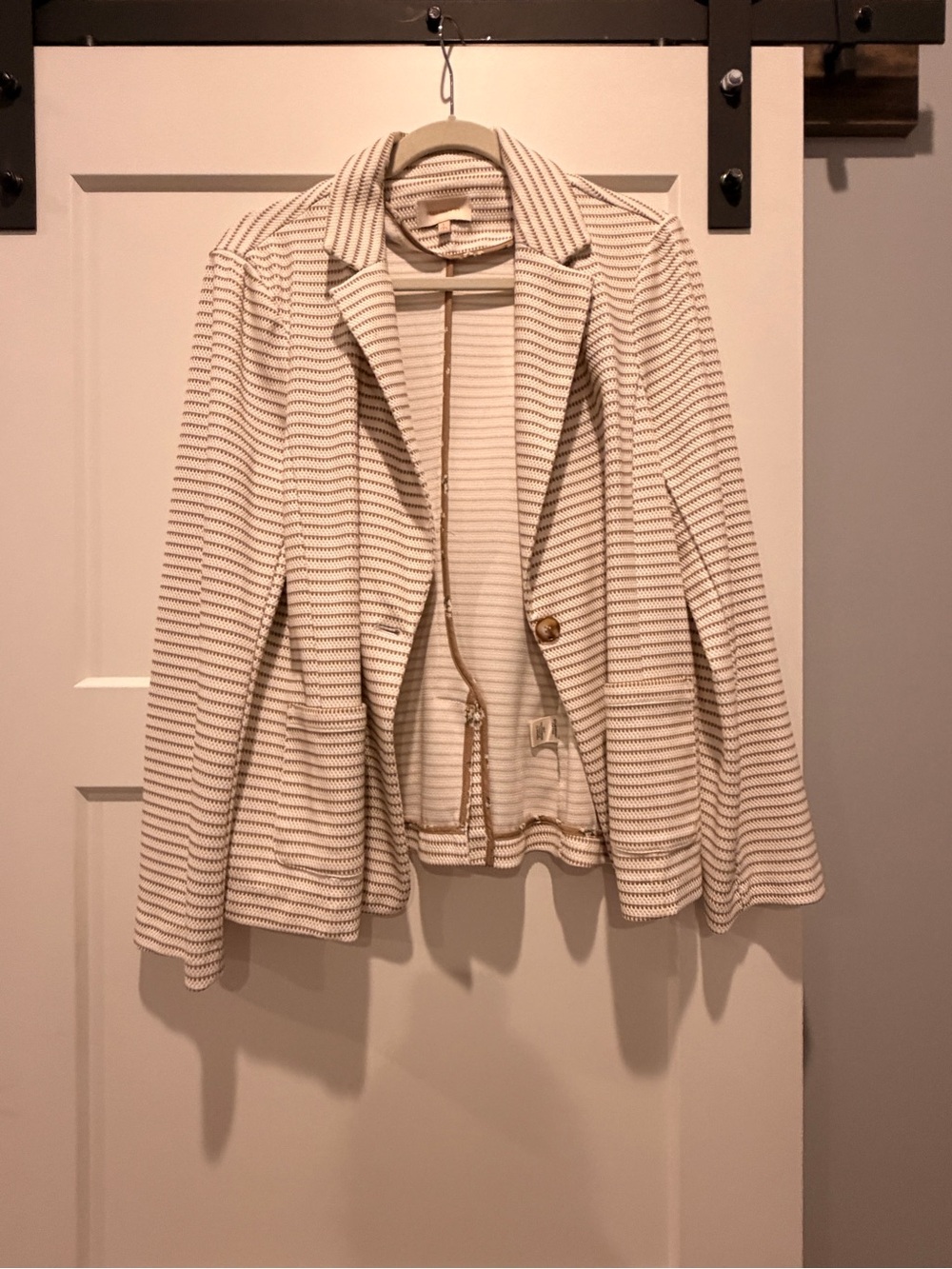 Skies Are Blue Cream Blazer with Taupe Stripe Detail